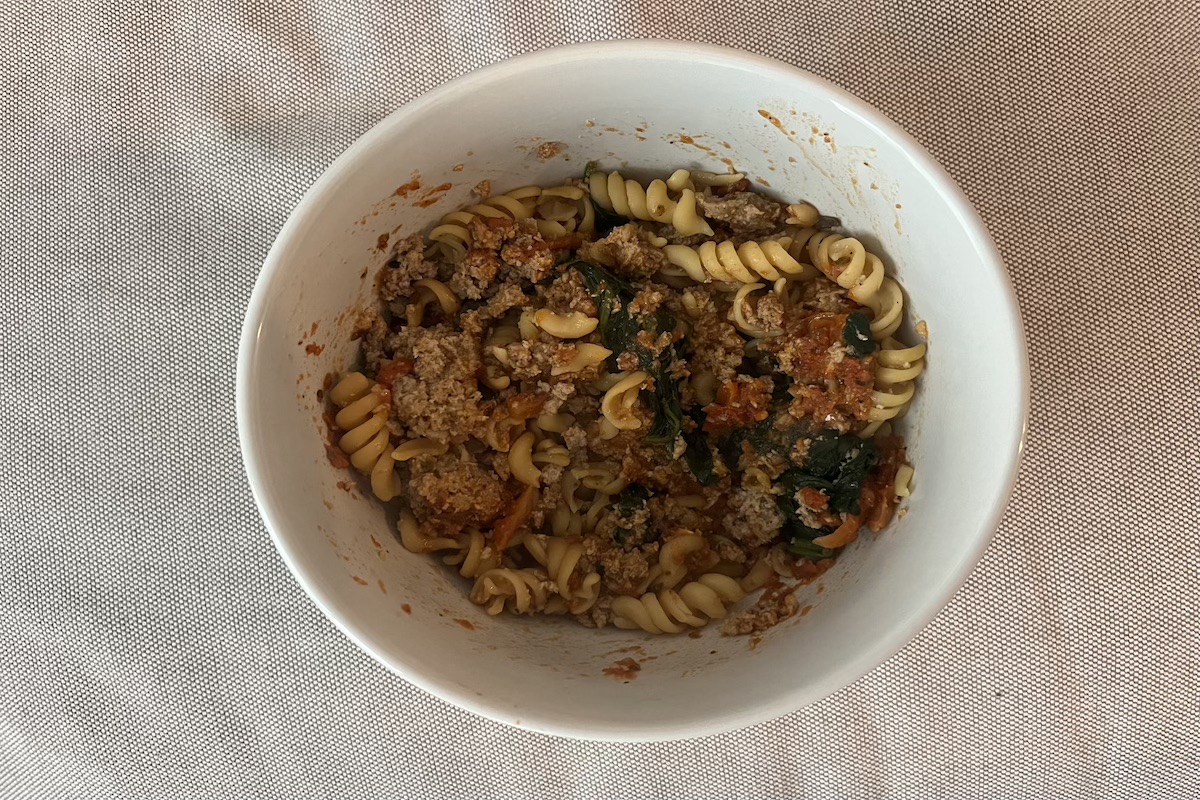  Three Cheese Turkey Rotini Bake meal from Fresh N Lean after being heated.

