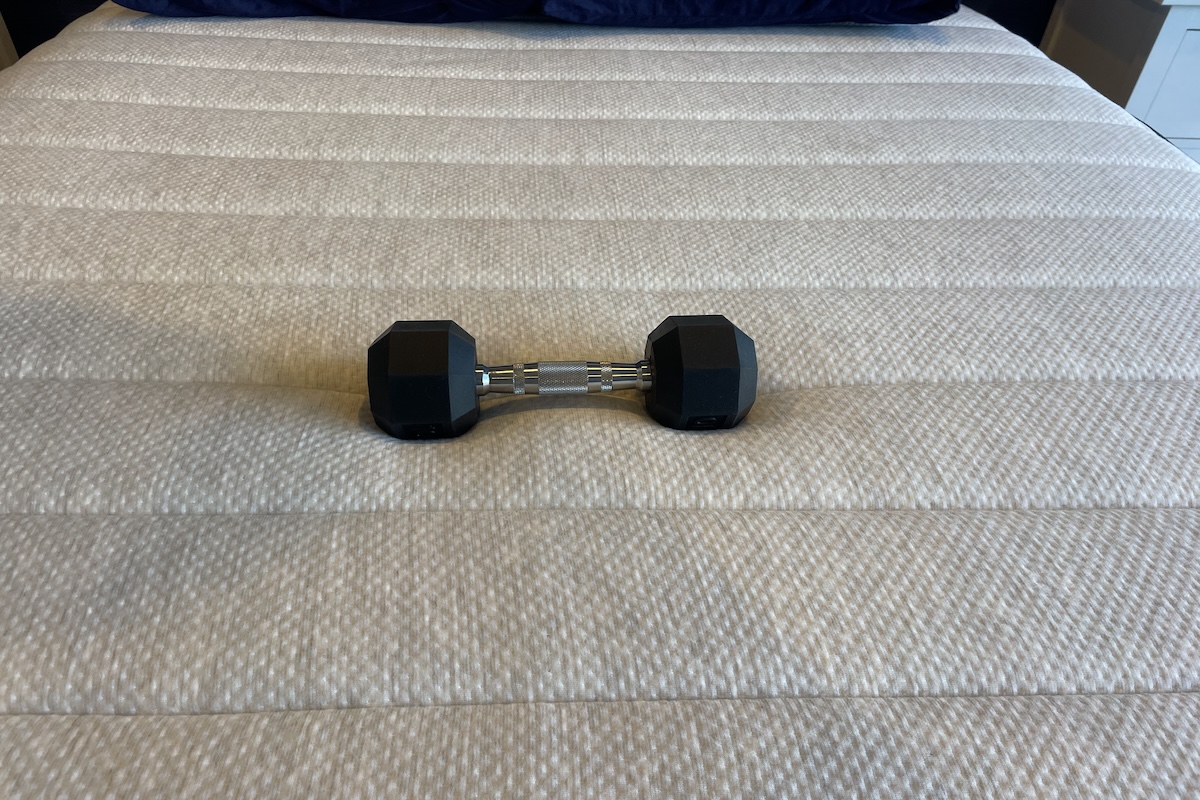 A 10-pound weight on a Helix mattress in our testing facility