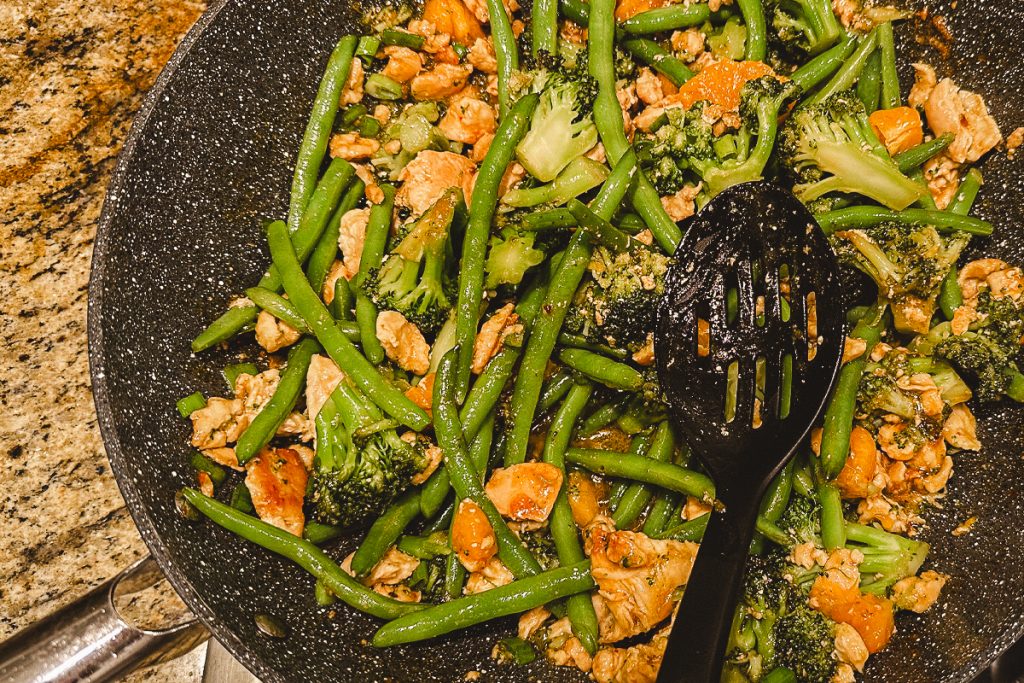 Dinner cooked using the ingredients and recipe provided in meal delivery kit.