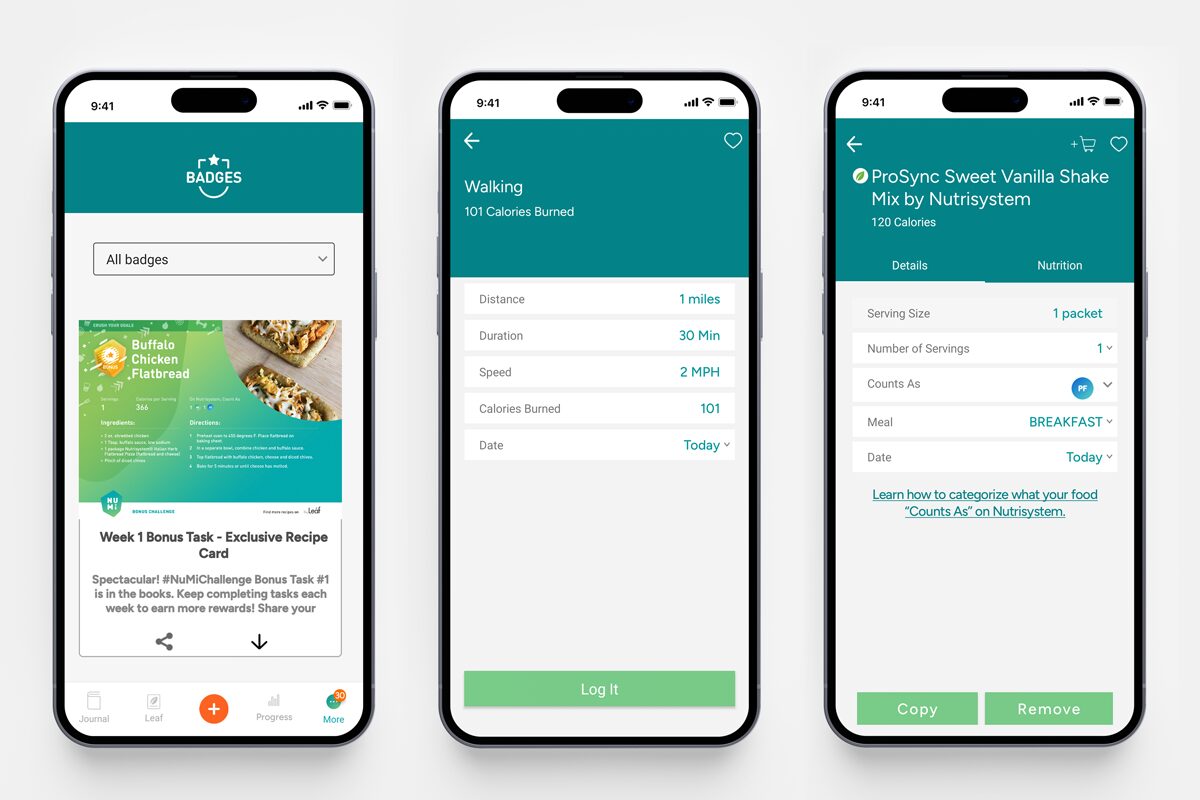 iPhone screens displaying features of the Numi app