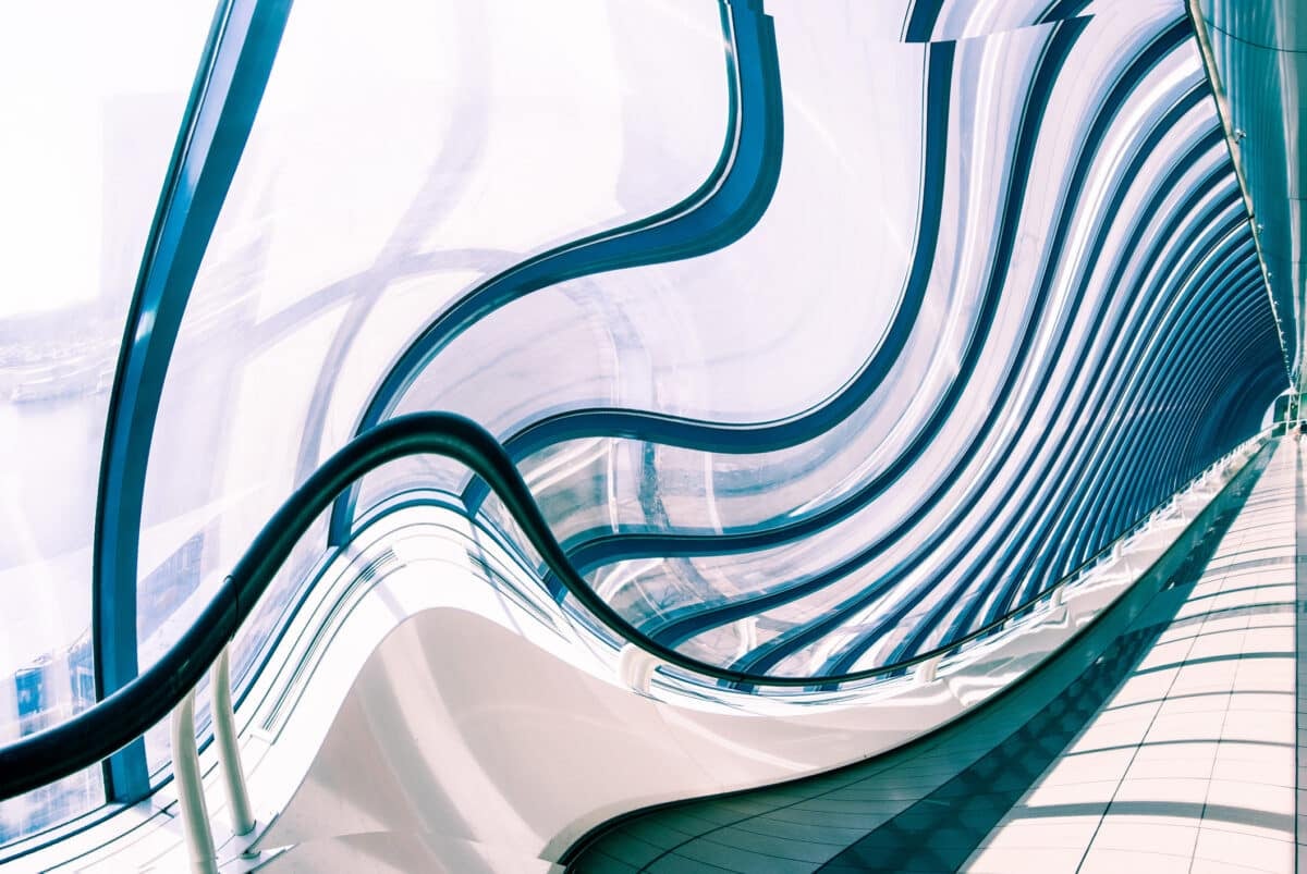 Warped view of a glazed corridor in an office center, representing schizophrenia signs and symptoms